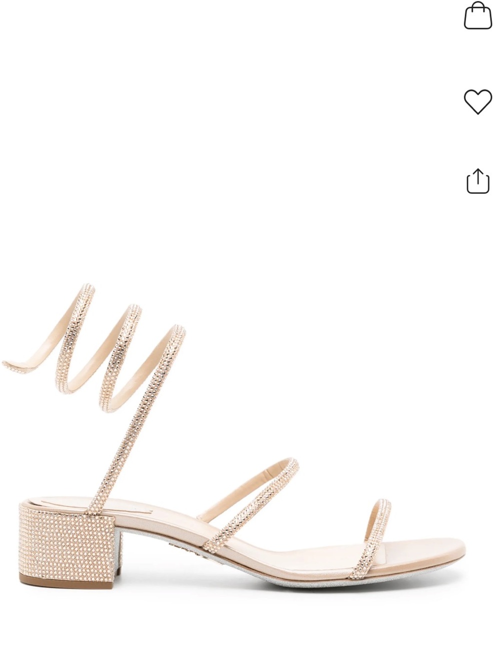 Rene Caovilla Gold Crystal Spiral Strap Mid Block Heel Sandals CLEO